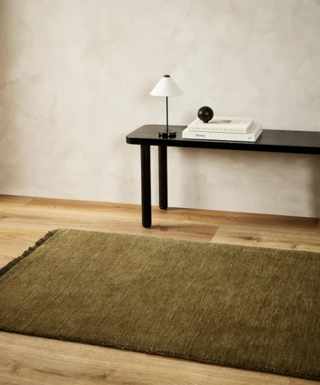 sandringham-moss-green-wool-handmade-rug-stans-rust-brown-runner